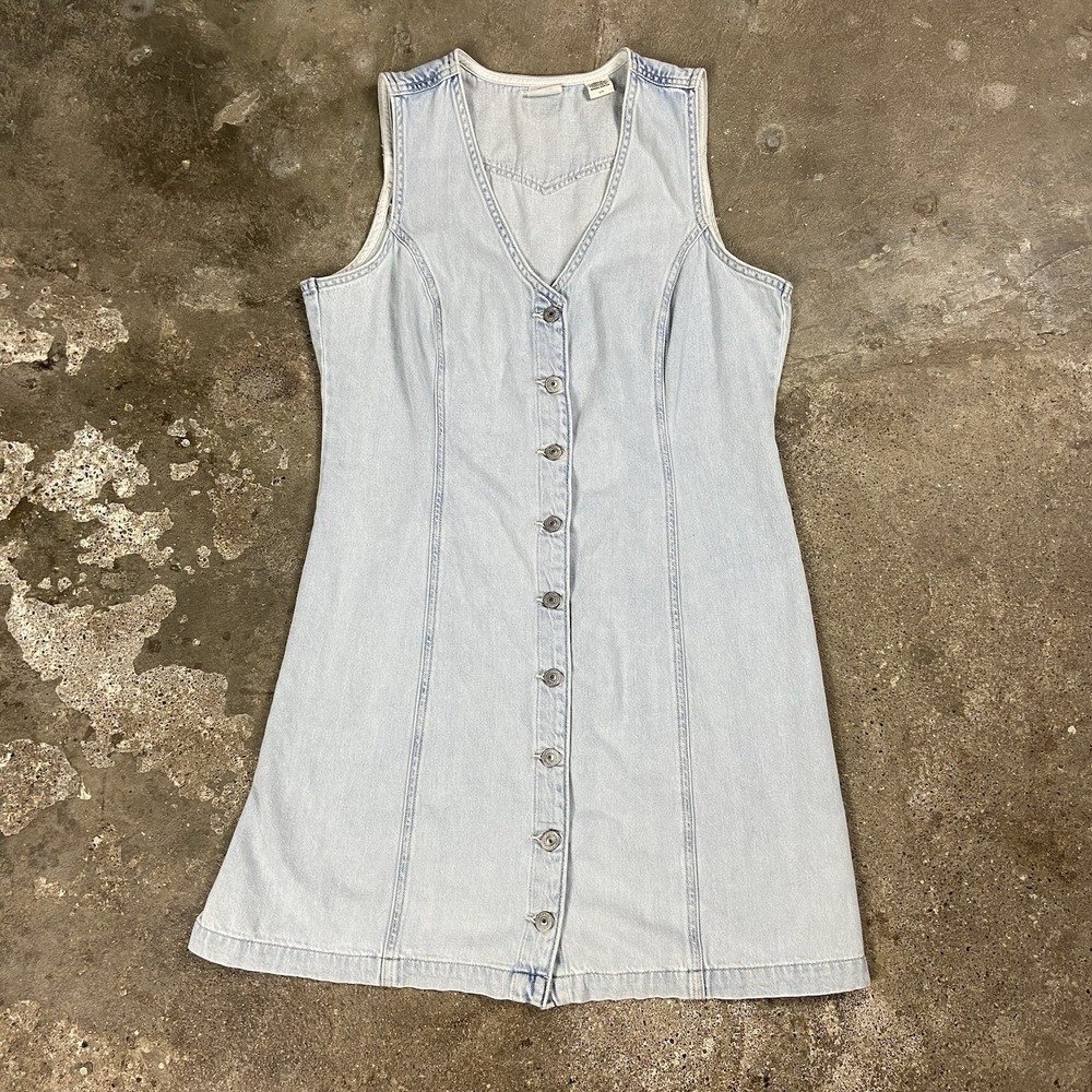 Levi's Button Front Vest Dress Women's Size Large Blue Denim Light Wash Retro